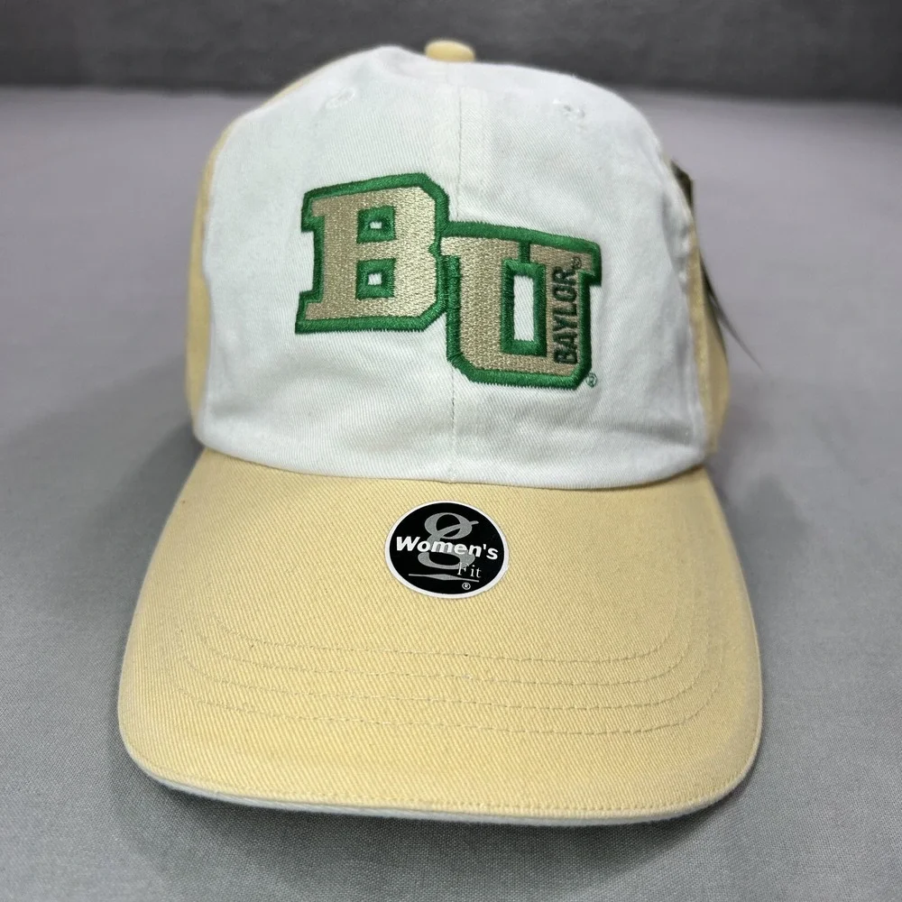 VINTAGE Baylor Bears Hat Cap‎ Strap Back Adjustable Gold White Womens 90s NEW